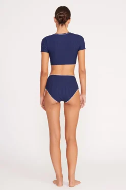 BRENTON HIGH RISE BIKINI BOTTOM NAVY WHITE