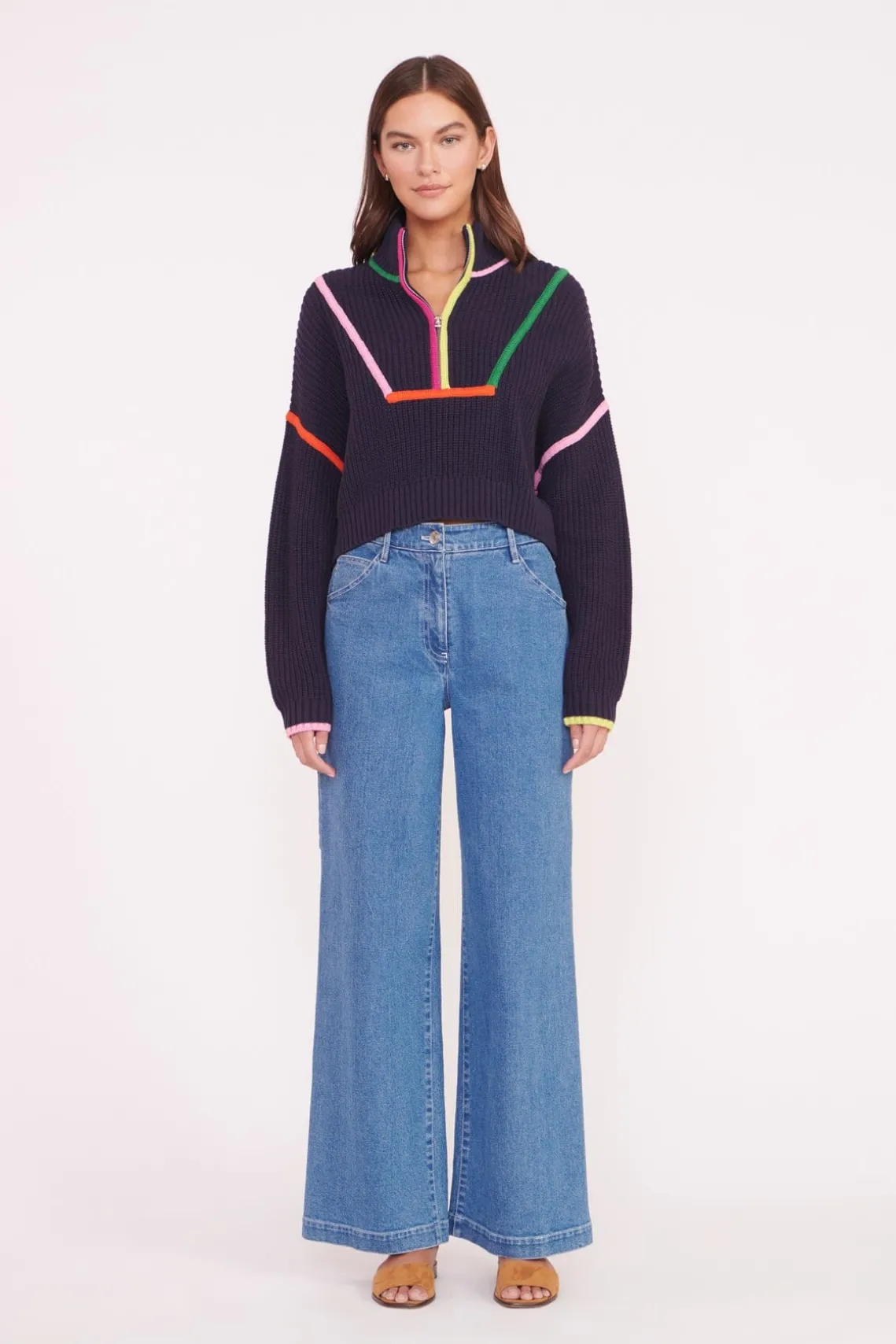 CROPPED HAMPTON SWEATER NAVY MULTI
