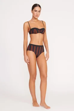 DEVON HIGH RISE BIKINI BOTTOM BLACK TAN SEASHORE STRIPE
