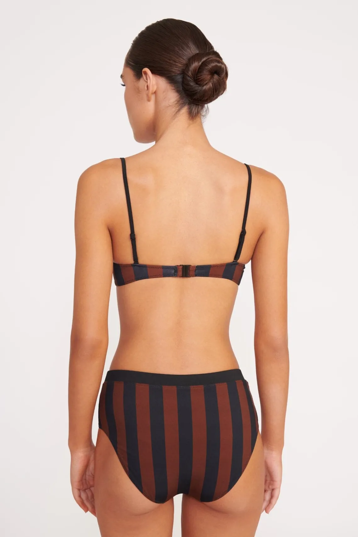 DEVON HIGH RISE BIKINI BOTTOM BLACK TAN SEASHORE STRIPE