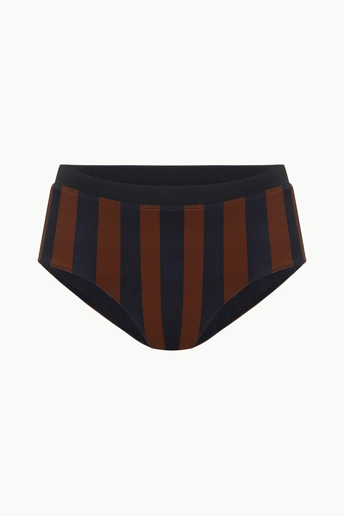DEVON HIGH RISE BIKINI BOTTOM BLACK TAN SEASHORE STRIPE