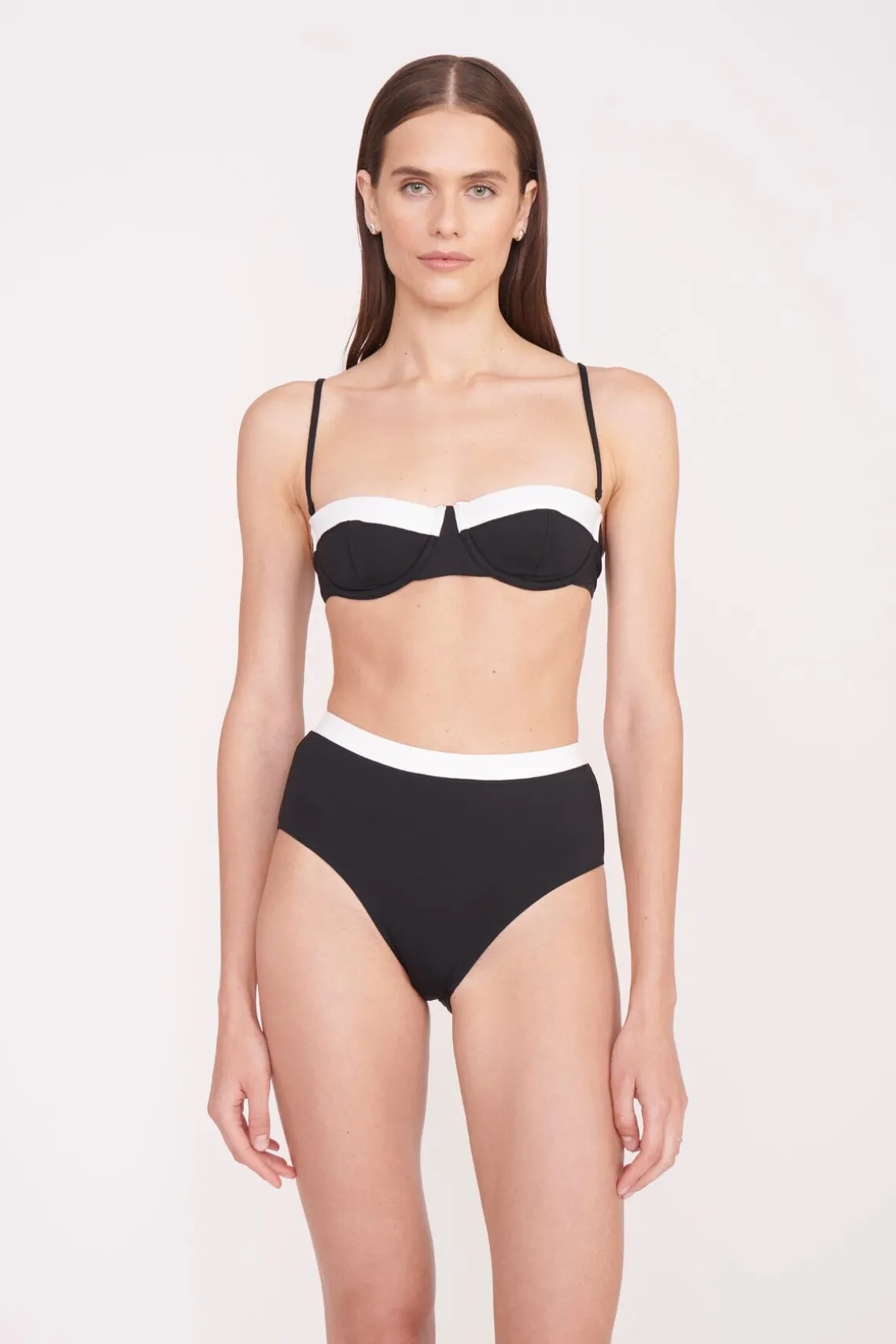 DEVON HIGH RISE BIKINI BOTTOM BLACK WHITE