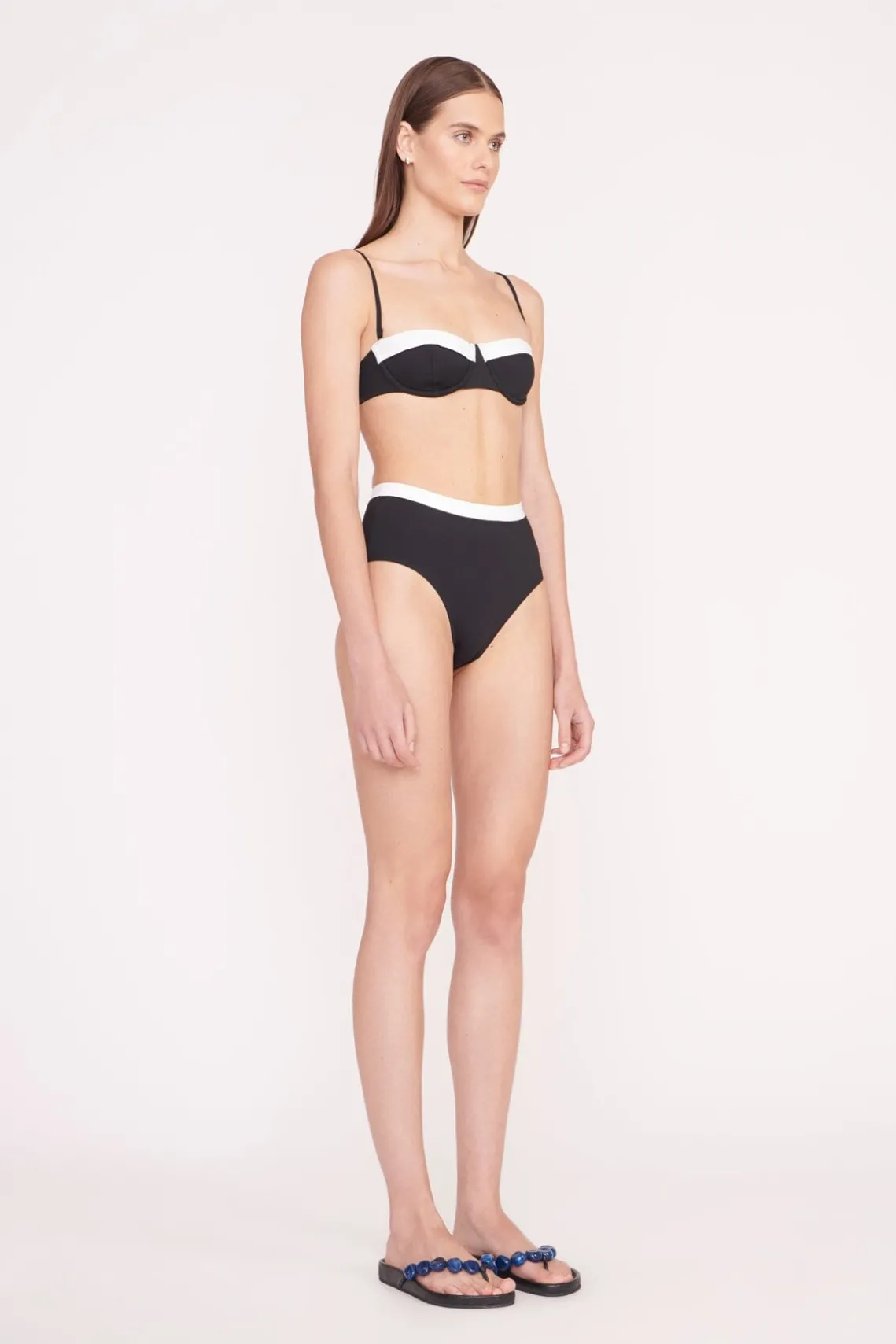 DEVON HIGH RISE BIKINI BOTTOM BLACK WHITE