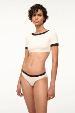 LILY SHORT SLEEVE BIKINI TOP IVORY BLACK