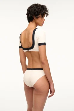LILY SHORT SLEEVE BIKINI TOP  IVORY BLACK