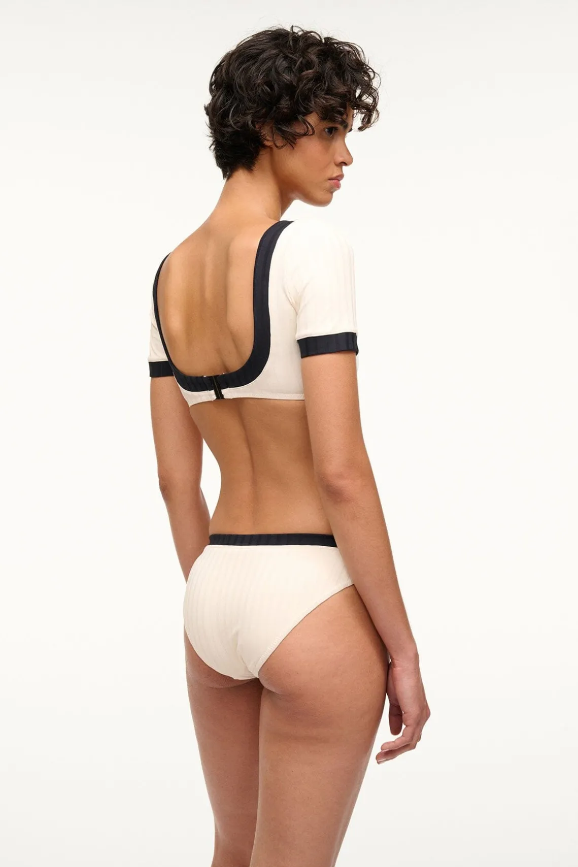 LILY SHORT SLEEVE BIKINI TOP IVORY BLACK