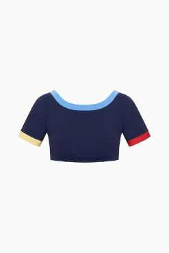 LILY SHORT SLEEVE BIKINI TOP NAVY COLORBLOCK