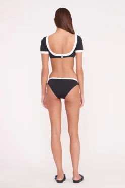 LILY SHORT SLEEVE BIKINI TOP BLACK WHITE
