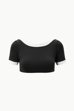 LILY SHORT SLEEVE BIKINI TOP BLACK WHITE