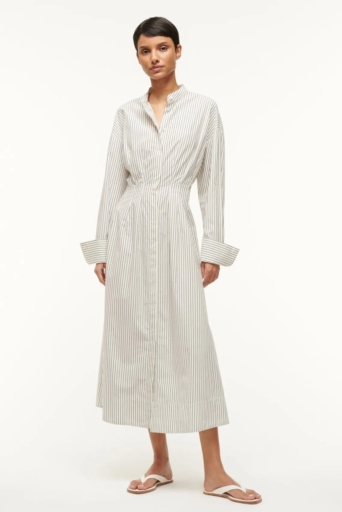 MIDI LORENZA DRESS IVORY MICRO STRIPE