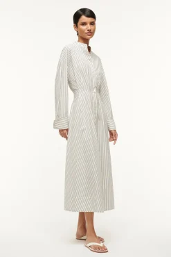MIDI LORENZA DRESS IVORY MICRO STRIPE