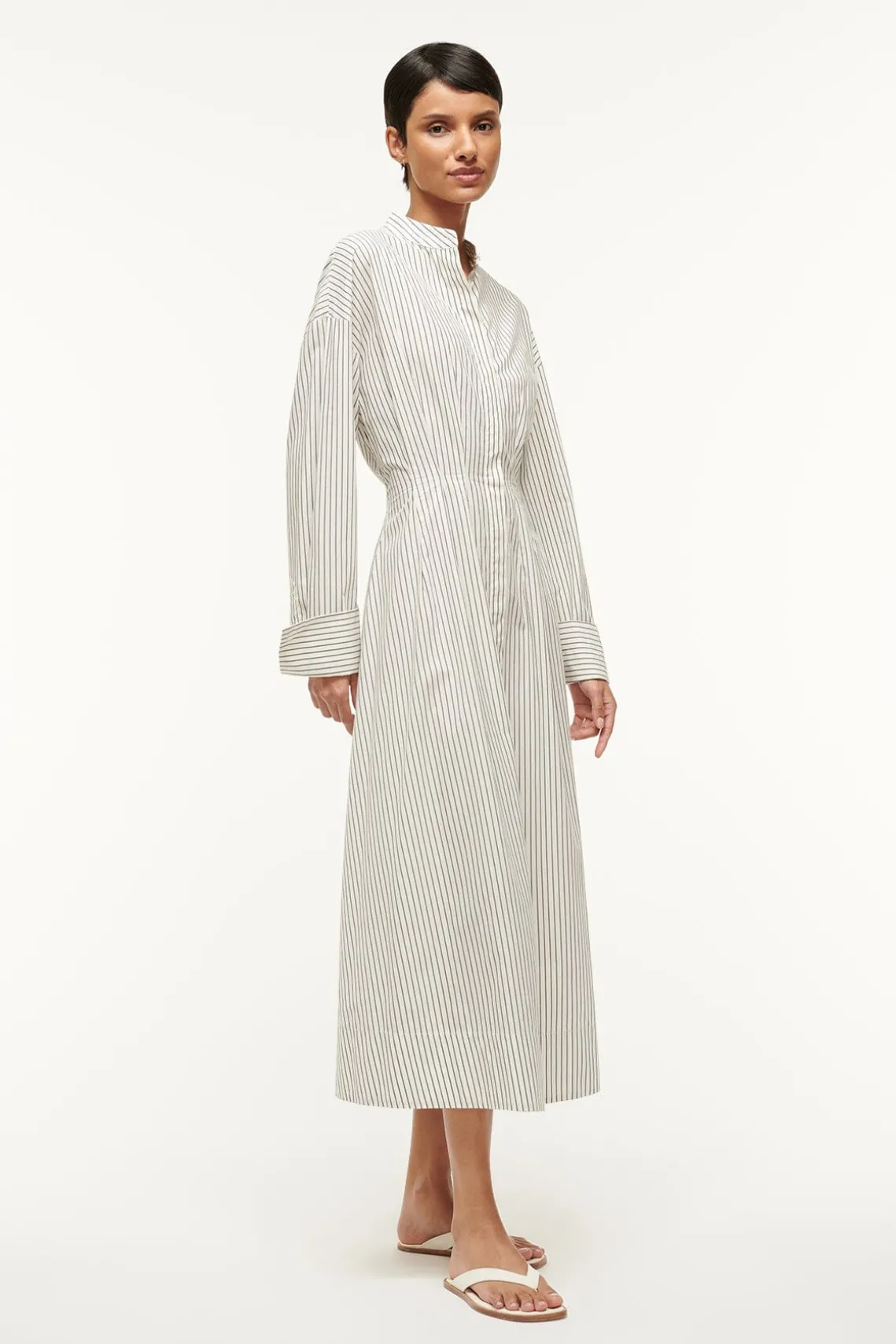 MIDI LORENZA DRESS IVORY MICRO STRIPE