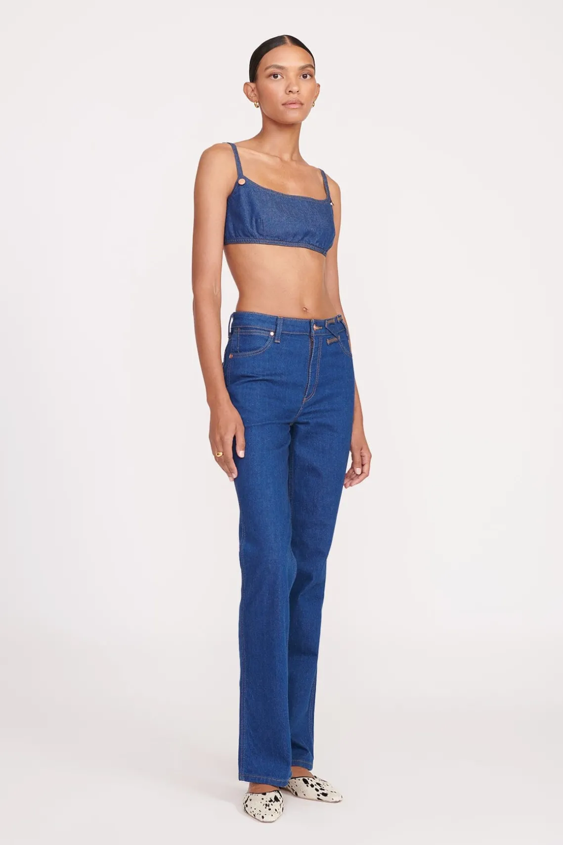 STAUD + WRANGLER THE JEAN BIKINI TOP DARK RINSE