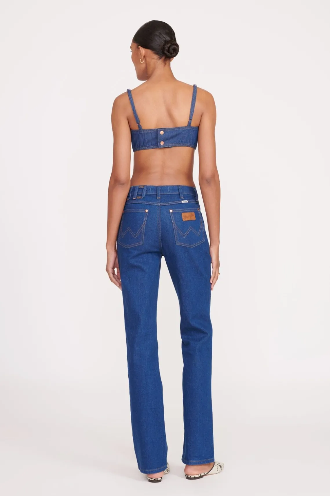 STAUD + WRANGLER THE JEAN BIKINI TOP DARK RINSE